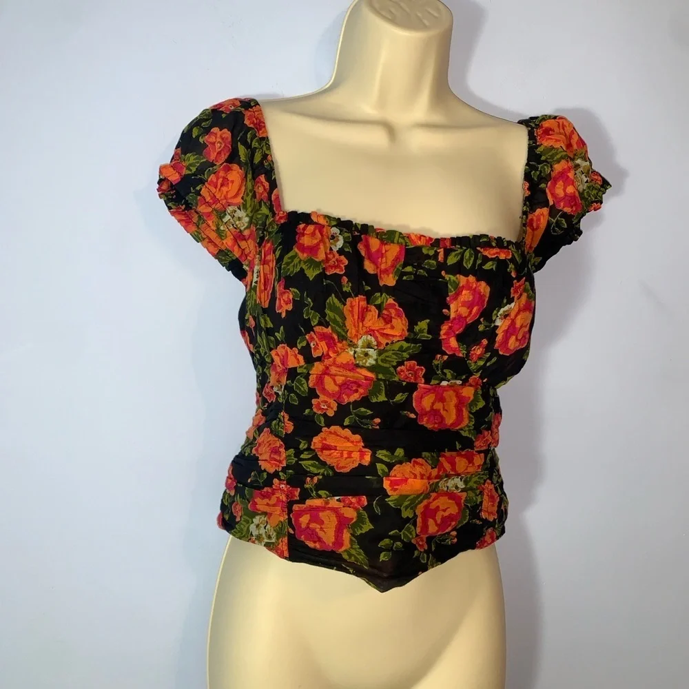Free people little blooms corset Black and Orange Floral sleeveless size medium